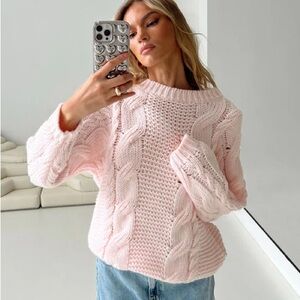 Princess Polly Blush Pink Ellison Cable Knit Sweater